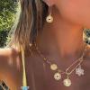 imageBriLove Charm Necklace Earrings Set for WomenHandmade Paperclip Evil Eye Anchor Flower Gold Pendant for Outfit Summer Beach AccessoriesLight Purple GoldTone