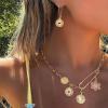 imageBriLove Charm Necklace Earrings Set for WomenHandmade Paperclip Evil Eye Anchor Flower Gold Pendant for Outfit Summer Beach AccessoriesPink GoldTone