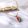 imageBriLove Fashion Funny Watermelon Fruit Pendant Necklace for WomenShiny Rhinestone Enamel Trendy Choker Jewelry Gift Christmas Birthday Daily WearRed