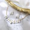 imageBriLove Flower Collar Necklace Shiny Floral Summer Beach Statement Bib Necklaces Hook Earrings for Women Costume Prom JewelryClear GoldTone