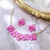 imageBriLove Flower Collar Necklace Shiny Floral Summer Beach Statement Bib Necklaces Hook Earrings for Women Costume Prom JewelryHot Pink GoldTone