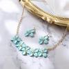 imageBriLove Flower Collar Necklace Shiny Floral Summer Beach Statement Bib Necklaces Hook Earrings for Women Costume Prom JewelryLight Blue GoldTone