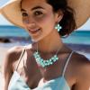 imageBriLove Flower Collar Necklace Shiny Floral Summer Beach Statement Bib Necklaces Hook Earrings for Women Costume Prom JewelryLight Blue GoldTone