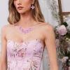 imageBriLove Flower Collar Necklace Shiny Floral Summer Beach Statement Bib Necklaces Hook Earrings for Women Costume Prom JewelryLight Purple GoldTone