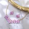 imageBriLove Flower Collar Necklace Shiny Floral Summer Beach Statement Bib Necklaces Hook Earrings for Women Costume Prom JewelryLight Purple GoldTone