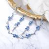 imageBriLove Flower Jewelry Set for WomenGorgeous Stunning Crystal Elegant Flowers Marquise Cluster Statement Necklace Long Dangle Drop Earrings Party Prom AccessoriesRoyal Blue SilverTone
