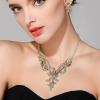 imageBriLove Gorgeous Jewelry Set for Women Stunning Crystal Rose Flower Leaf Cluster Statement Necklace Dangle Drop Clipon Earrings Set for Party Prom AccessoriesBrown AntiqueGoldToned