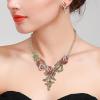 imageBriLove Gorgeous Jewelry Set for Women Stunning Crystal Rose Flower Leaf Cluster Statement Necklace Dangle Drop Clipon Earrings Set for Party Prom AccessoriesRed AntiqueGoldToned