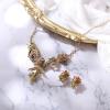 imageBriLove Gorgeous Jewelry Set for Women Stunning Crystal Rose Flower Leaf Cluster Statement Necklace Dangle Drop Clipon Earrings Set for Party Prom AccessoriesBrown AntiqueGoldToned