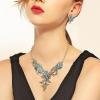 imageBriLove Gorgeous Jewelry Set for Women Stunning Crystal Rose Flower Leaf Cluster Statement Necklace Dangle Drop Clipon Earrings Set for Party Prom AccessoriesBlue AntiqueGoldToned