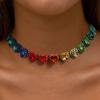 imageBriLove Gorgeous Rhinestones Heart Statement Collar Necklace for Women Costume Party Prom AccessoriesMulticolor GoldTone