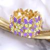 imageBriLove Gorgeous Shiny Enamel Butterfly Crystal Marqiuse Stretch Bangle Bracelet for Women Bridal Wedding Party Prom Jewelry AccessoriesPurple GoldTone