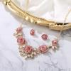 imageBriLove Gorgeous Stunning Rhinestone Crystal Marquise Rose Flower Cluster Statement Necklace Stud Earrings Set for Wedding Party Prom AccessoriesPink GoldTone