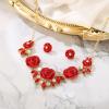 imageBriLove Gorgeous Stunning Rhinestone Crystal Marquise Rose Flower Cluster Statement Necklace Stud Earrings Set for Wedding Party Prom AccessoriesRuby Color GoldTone