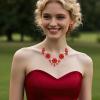 imageBriLove Gorgeous Stunning Rhinestone Crystal Marquise Rose Flower Cluster Statement Necklace Stud Earrings Set for Wedding Party Prom AccessoriesRuby Color GoldTone