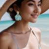 imageBriLove Handmade Bohemian Floral Earrings for Women Exaggerated Layered Flower Statement Drop Dangle Summer Jewelry AccessoriesBlue
