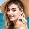 imageBriLove Handmade Bohemian Floral Earrings for Women Exaggerated Layered Flower Statement Drop Dangle Summer Jewelry AccessoriesWhite