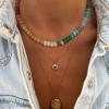 imageBriLove Handmade Unique Nature Stone Colorful Rainbow Turqoise Strand Choker Necklace for Women Beach Summer JewelryCircle