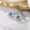imageBriLove Stud Floral Earrings for Women Stunning Gorgeous Rhinestone Emerald Cut Enamel Flower Shaped Ear Studs for Summer Seaside Idyllic Holiday Accessory01Blue GoldTone