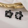 imageBriLove Stud Floral Earrings for Women Stunning Gorgeous Rhinestone Emerald Cut Enamel Flower Shaped Ear Studs for Summer Seaside Idyllic Holiday Accessory05Black SilverTone