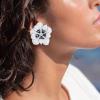 imageBriLove Stud Floral Earrings for Women Stunning Gorgeous Rhinestone Emerald Cut Enamel Flower Shaped Ear Studs for Summer Seaside Idyllic Holiday Accessory07Clear SilverTone