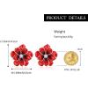 imageBriLove Stud Floral Earrings for Women Stunning Gorgeous Rhinestone Emerald Cut Enamel Flower Shaped Ear Studs for Summer Seaside Idyllic Holiday Accessory08Ruby Color SilverTone