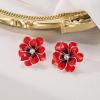 imageBriLove Stud Floral Earrings for Women Stunning Gorgeous Rhinestone Emerald Cut Enamel Flower Shaped Ear Studs for Summer Seaside Idyllic Holiday Accessory08Ruby Color SilverTone