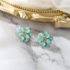imageBriLove Stud Floral Earrings for Women Stunning Gorgeous Rhinestone Emerald Cut Enamel Flower Shaped Ear Studs for Summer Seaside Idyllic Holiday Accessory02Green GoldTone