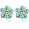 imageBriLove Stud Floral Earrings for Women Stunning Gorgeous Rhinestone Emerald Cut Enamel Flower Shaped Ear Studs for Summer Seaside Idyllic Holiday Accessory02Green GoldTone