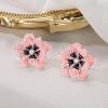 imageBriLove Stud Floral Earrings for Women Stunning Gorgeous Rhinestone Emerald Cut Enamel Flower Shaped Ear Studs for Summer Seaside Idyllic Holiday Accessory06Pink SilverTone