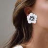 imageBriLove Stud Floral Earrings for Women Stunning Gorgeous Rhinestone Emerald Cut Enamel Flower Shaped Ear Studs for Summer Seaside Idyllic Holiday Accessory07Clear SilverTone