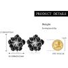 imageBriLove Stud Floral Earrings for Women Stunning Gorgeous Rhinestone Emerald Cut Enamel Flower Shaped Ear Studs for Summer Seaside Idyllic Holiday Accessory05Black SilverTone