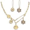 imageBriLove Charm Necklace Earrings Set for WomenHandmade Paperclip Evil Eye Anchor Flower Gold Pendant for Outfit Summer Beach AccessoriesGrey GoldTone