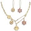 imageBriLove Charm Necklace Earrings Set for WomenHandmade Paperclip Evil Eye Anchor Flower Gold Pendant for Outfit Summer Beach AccessoriesPink GoldTone