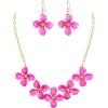 imageBriLove Flower Collar Necklace Shiny Floral Summer Beach Statement Bib Necklaces Hook Earrings for Women Costume Prom JewelryHot Pink GoldTone
