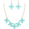 imageBriLove Flower Collar Necklace Shiny Floral Summer Beach Statement Bib Necklaces Hook Earrings for Women Costume Prom JewelryLight Blue GoldTone