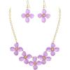 imageBriLove Flower Collar Necklace Shiny Floral Summer Beach Statement Bib Necklaces Hook Earrings for Women Costume Prom JewelryLight Purple GoldTone