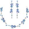 imageBriLove Flower Jewelry Set for WomenGorgeous Stunning Crystal Elegant Flowers Marquise Cluster Statement Necklace Long Dangle Drop Earrings Party Prom AccessoriesRoyal Blue SilverTone