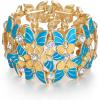 imageBriLove Gorgeous Shiny Enamel Butterfly Crystal Marqiuse Stretch Bangle Bracelet for Women Bridal Wedding Party Prom Jewelry AccessoriesBlue GoldTone