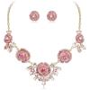 imageBriLove Gorgeous Stunning Rhinestone Crystal Marquise Rose Flower Cluster Statement Necklace Stud Earrings Set for Wedding Party Prom AccessoriesPink GoldTone
