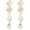 imageBriLove Gorgeous Stunning Rhinestones Teardrop Flower Long Dangle Drop Earrings for Women Wedding Party Prom Summer Jewelry AccessoryClear GoldTone
