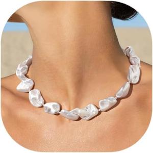 imageBriLove Baroque Necklace for WomenElegant Irregular Shell Choker Strand Necklaces for Summer Beach Wedding Outfit Party PromNature Shell