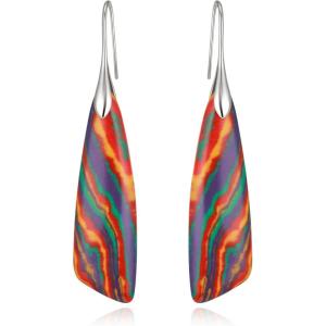 imageBriLove Bohemia Boho Natural Stone Earring Unique Healing Gemstone Energy Lightweight Dangle Drop Hook Earrings Multiple Styles Jewelry for Beach Summer Birthday Party Gift04Multicolor SilverTone