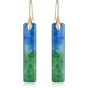 imageBriLove Bohemia Boho Natural Stone Earring Unique Healing Gemstone Energy Lightweight Dangle Drop Hook Earrings Multiple Styles Jewelry for Beach Summer Birthday Party Gift02GreenBlue GoldTone