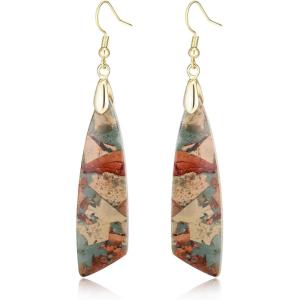 imageBriLove Bohemia Boho Natural Stone Earring Unique Healing Gemstone Energy Lightweight Dangle Drop Hook Earrings Multiple Styles Jewelry for Beach Summer Birthday Party Gift01Champagne GoldTone