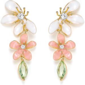 imageBriLove Bohemian Boho Cubic Zirconia Flower Dangle Earrings for Women Exaggerated Flora Statement Earrings for Summer Refreshing Seaside Idyllic HolidayMulticolor GoldTone