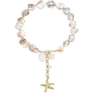 imageBriLove Boho Freshwater Cultured Pearl Shell Starfish Irregular Turquoise Strand Choker Pendant Necklace for Women Beach Summer Trendy JewelryChampagne