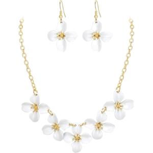imageBriLove Flower Collar Necklace Shiny Floral Summer Beach Statement Bib Necklaces Hook Earrings for Women Costume Prom JewelryClear GoldTone