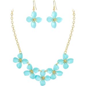 imageBriLove Flower Collar Necklace Shiny Floral Summer Beach Statement Bib Necklaces Hook Earrings for Women Costume Prom JewelryLight Blue GoldTone