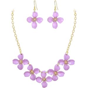 imageBriLove Flower Collar Necklace Shiny Floral Summer Beach Statement Bib Necklaces Hook Earrings for Women Costume Prom JewelryLight Purple GoldTone